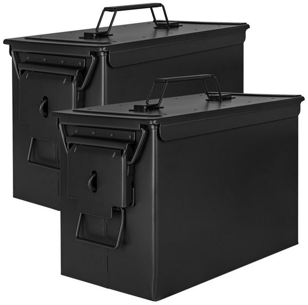 Trucky Aufbewahrungsbox 2x Munitionsbox Box Metallkiste Metallbox 33 x 19 x 23 cm Schwarz