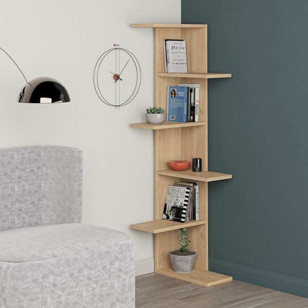 Decortie Bücherregal Saso Modernes Eck-Bücherregal, 37 x 24 x 141 cm, Modernes Eck-Bücherregal, 37 x 24 x 141 cm