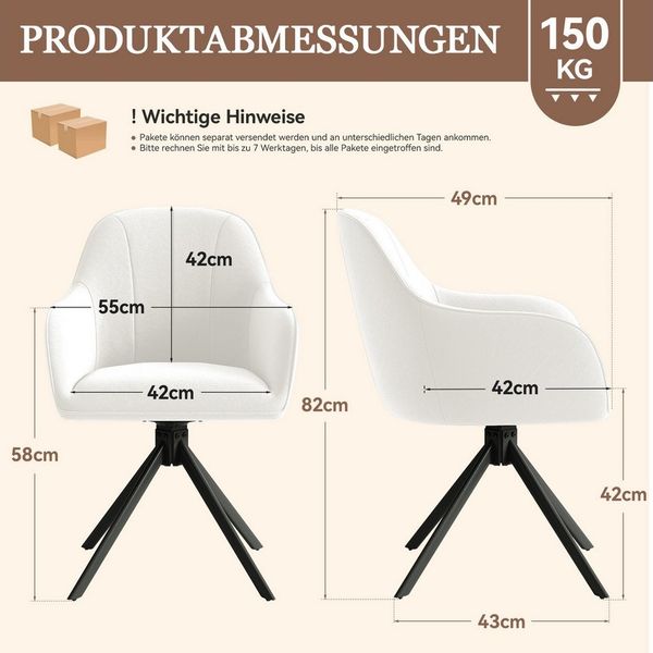 HawthyHome Polsterstuhl 360° drehbar mit Armlehne und Metallbeinen, 4-Fußstuhl (2 St), Moderner Küchenstuhl Esszimmerstuhl für Wohnzimmer & Büro