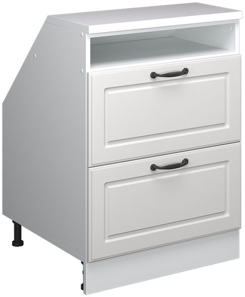 Küchenschrank für Dachschrägen R-Line Weiß Landhaus 60 cm mit 2 Schubladen, Schrankkorpus 60 cm Tiefe Vicco