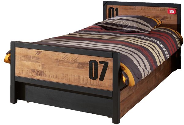 Vipack Alex Set best. aus Einzelbett 90x200 cm mit Lattenrost und Bettschublade, Ausf. Kiefer gebürstet Rahmen schwarz Bild 2