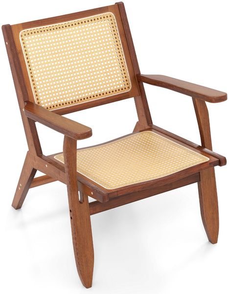 Rattan Akzentstuhl mit Ergonomischer Rückenlehne & Armlehne Bambus Esszimmerstuhl