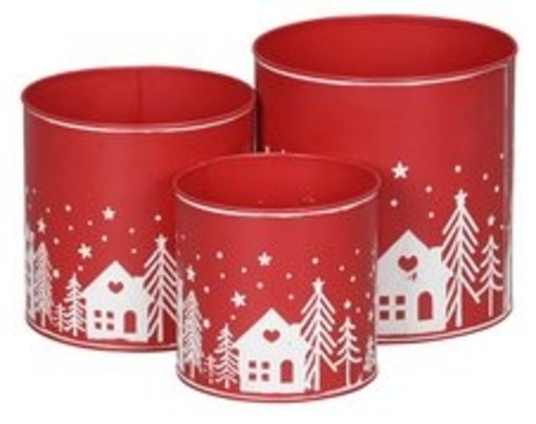 finehomegarden Blumentopf Metall Set/3 Winterlandschaft Übertopf Ø12+15+17cm H12+15+17cm (Set, 3 St, 3er Set), rot-weiß BlumentopfDekoratives Pflanzen Festliche Deko Bild 4