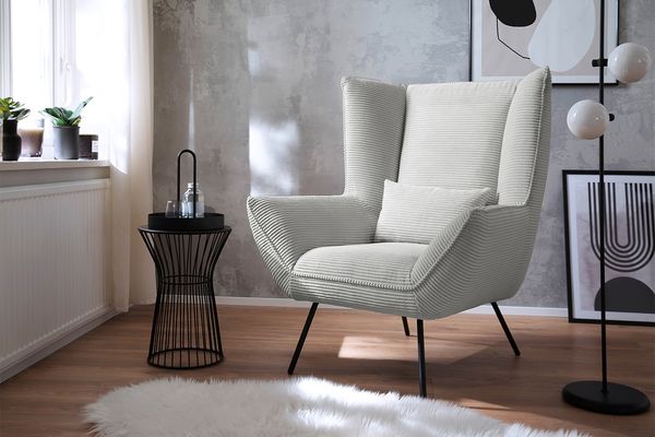 KAWOLA Sessel IVA Relaxsessel Cord hellgrau 112 x 94 x 90 cm