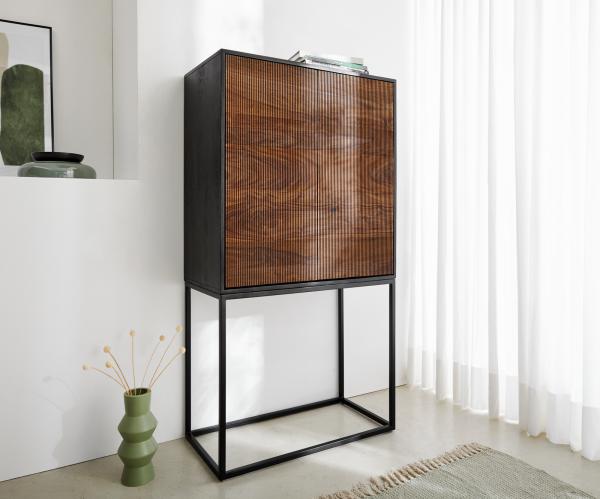 Highboard Vaag 80x150 cm Sheesham Natur Mango Schwarz Metall Schwarz 2 Türen