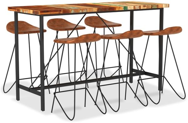 vidaXL 7-tlg. Bar-Set Altholz und Echtleder 3053447
