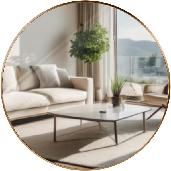 CLP Wandspiegel Elsie rund in 4 Größen, für Wohnzimmer, Schlafzimmer oder Bad,XL gold matt