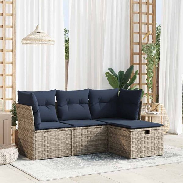 vidaXL 4-tlg. Garten-Sofagarnitur mit Kissen Grau Poly Rattan 3325257