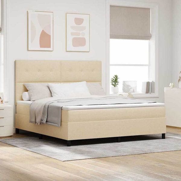 vidaXL Boxspringbett mit Matratze Creme 180 x 200 cm Stoff 3339411