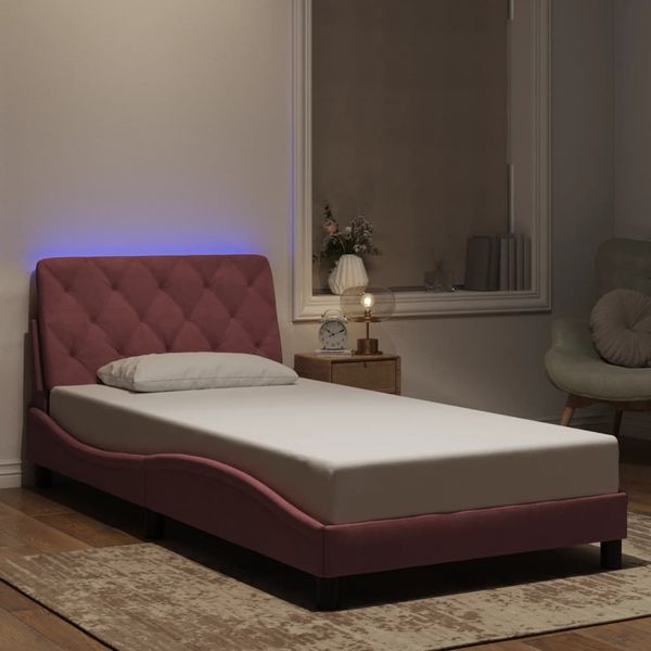vidaXL Bettgestell mit LED ohne Matratze Rosa 100x200 cm Samt 3213842