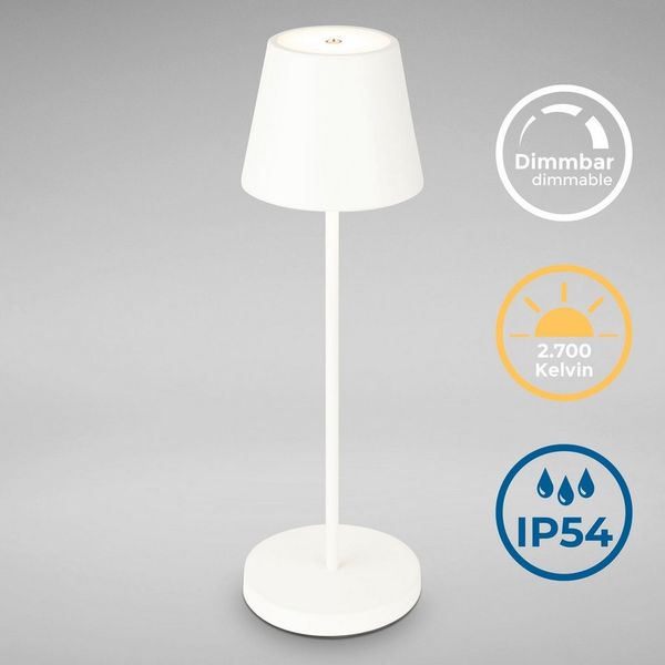 B.K.Licht Außen-Tischleuchte LED Akku Tischleuchte mit Touchdimmer, Dimmfunktion, LED fest integriert, Extra-Warmweiß, Kunststoff Metall mit USB Kabel und integrierter Batterie IP54 Ø12cm