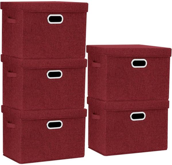 TYEERS Große Aufbewahrungsbox mit Deckel 5-Stück 44x30x29 cm Rotwein