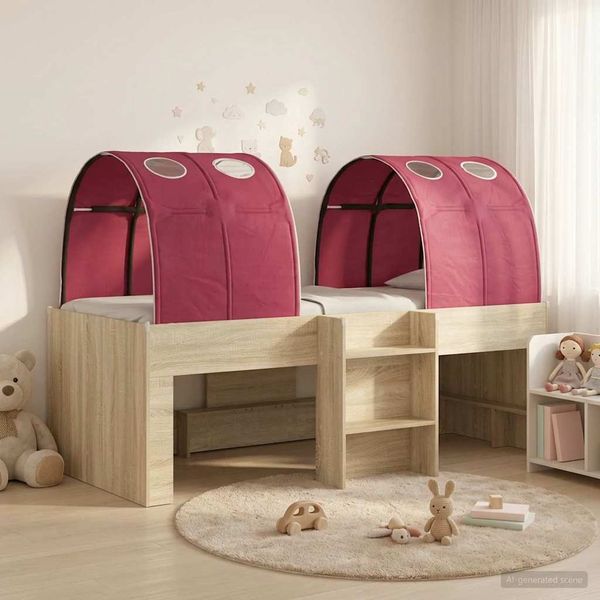 vidaXL Bett mit Tunnel 3 Stk. Sonoma Eiche und Rot Holzwerkstoff 3423567
