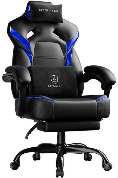 GTPLAYER Gaming-Stuhl Gamer Sessel Gamer Stuhl mit Fußstütze Lendenkissen Kopfstütze, Verstellbaren Armlehnen mit Fußstütze Gamingstuhl 150 Kg Drehbarer