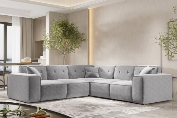 Ecksofa Designersofa CESINA in Stoff Perfect Harmony Grau Seite Universal