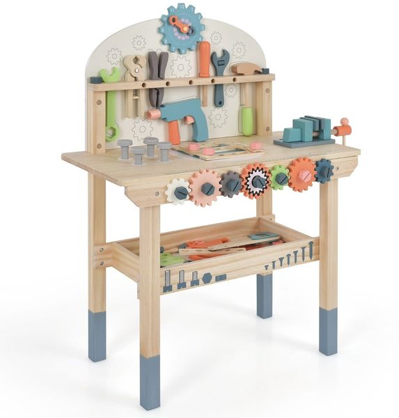 Kinder Werkzeugbank aus Holz mit Magnetischem Gestell & Werkzeugset 60 x 30 x 79 cm