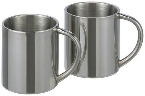 QIUQIU Thermobecher 2er-Set, doppelwandig, isoliert, Edelstahl, silber, 200 ml