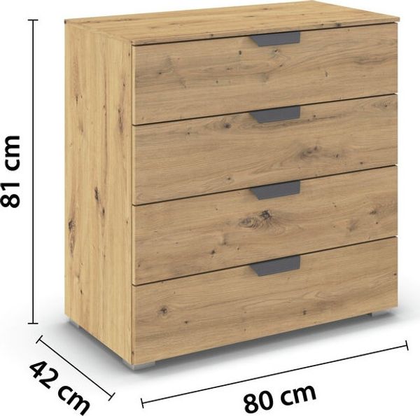 rauch Aditio Box, Kommode, 4 Schubladen, mit Softclose-Funktion, Farbe Eiche Artisan, BxHxT 80x81x42cm Bild 4