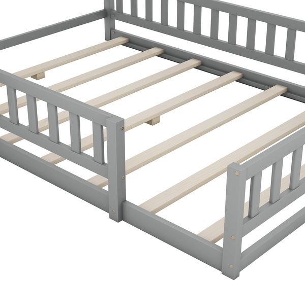 Hausbett 140×200 cm mit Rausfallschutz und Nachttisch, Grau, ohne Matratze Bild 9