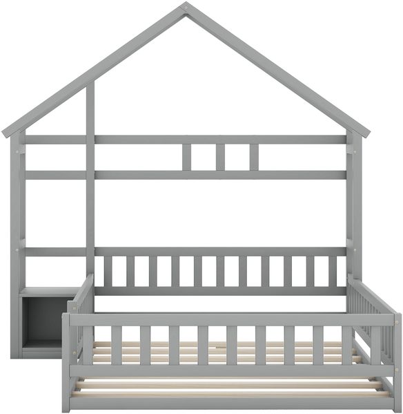 Hausbett 140×200 cm mit Rausfallschutz und Nachttisch, Grau, ohne Matratze Bild 6