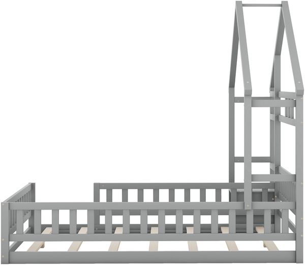 Hausbett 140×200 cm mit Rausfallschutz und Nachttisch, Grau, ohne Matratze Bild 8