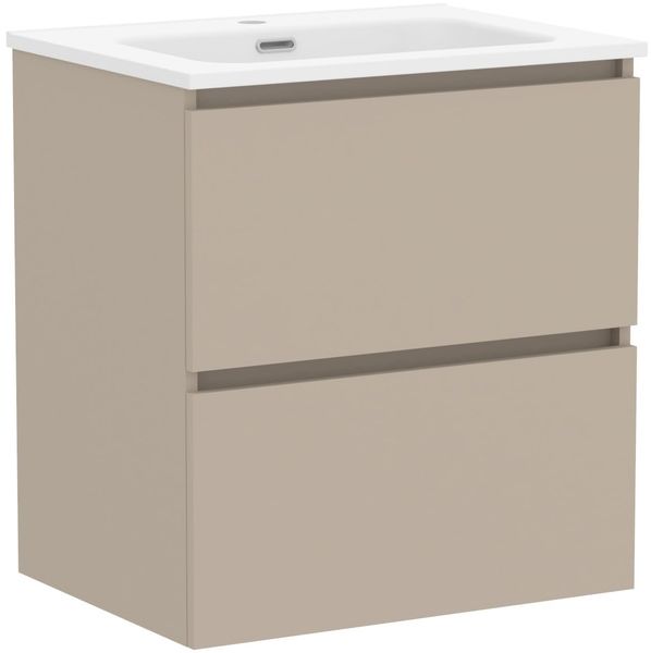 Baikal Badmöbel Klay, montiert, 2 Schubladen mit Waschbecken, Badezimmerschrank, Waschbecken aus Keramik, 60 cm, Nerz.