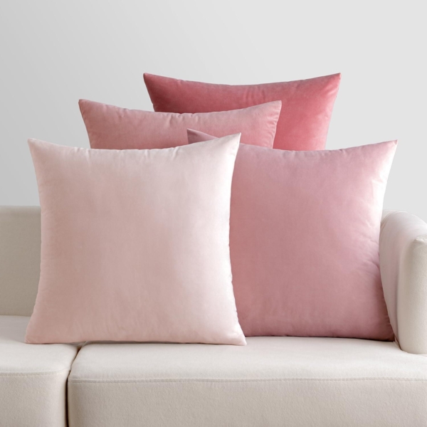 Samt Kissenbezug 4er Set Dekorative Dekokissen 40x40 cm Rosa Serie