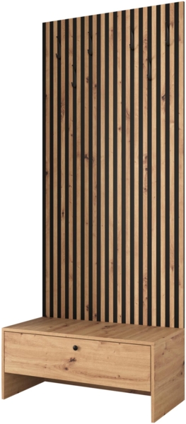 Garderoben-Set Melire VII, Unterschrank mit Lamellenrückwand, Griff aus Metall (Farbe: Artisan Eiche / Schwarz)
