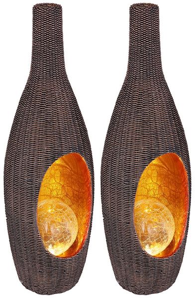 2er LED Solarleuchte, Rattan Design, Glas Kugel, gold, H 45,5 cm