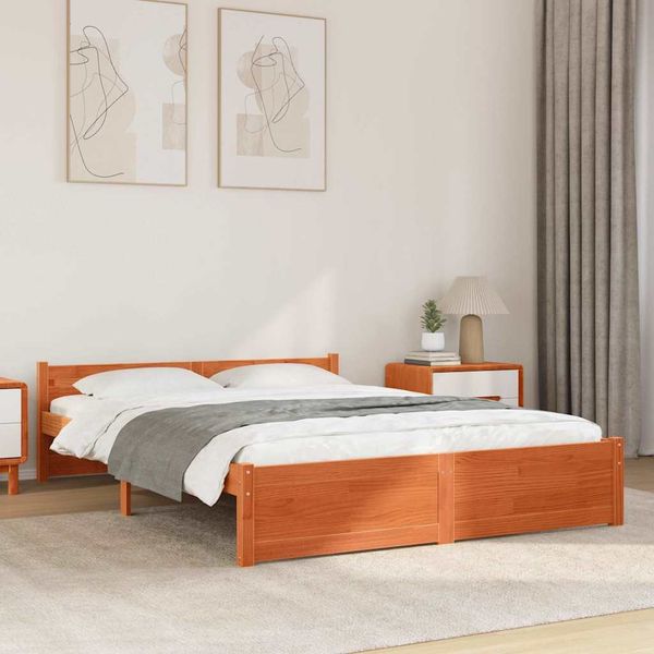 vidaXL Bettrahmen mit Kopfteil Wachsbraun 195,5 x 145,5 x 51 cm 870136