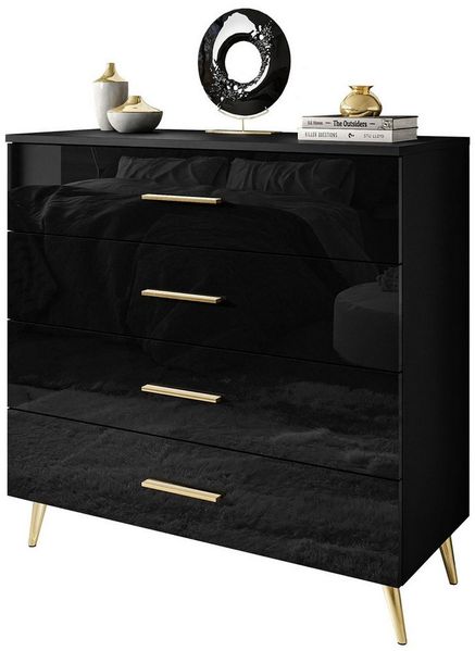 Lookway Kommode AURA 4S Schwarz mit Schubladen und Griffe