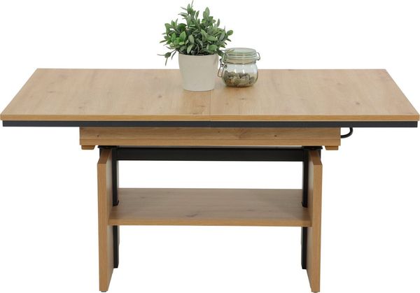 Hela Tische, Funktionscouchtisch Ingo, Holzwerkstoff melaminbeschichtet, Artisan Eiche-Dekor, ausziehbar 110-150cm, höhenverstellbar mit Lift 53-72cm