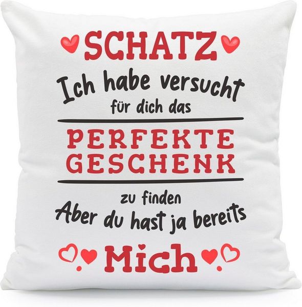 GRAVURZEILE Zierkissen mit Spruch - Das Perfekte Geschenk - Für Familie & Freunde -, starke Farben ohne verblassen - Schatz - mit Füllung