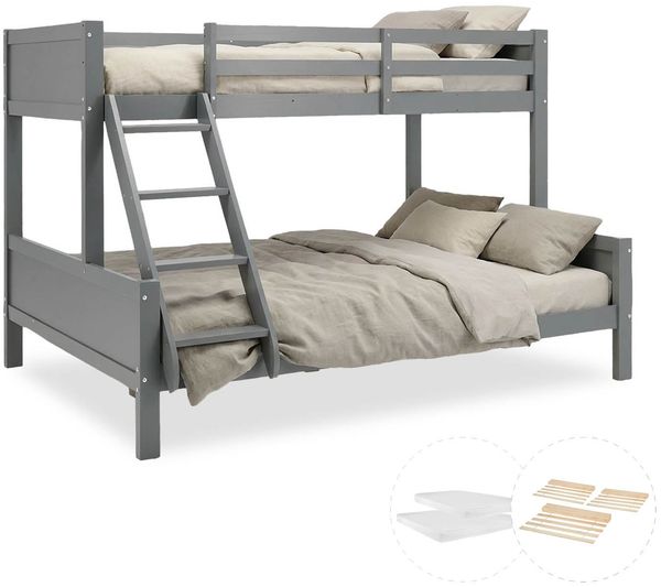 Kinderbett mit 2 Matratzen Etagenbett, Grau Holz, 90x200 und 140x200