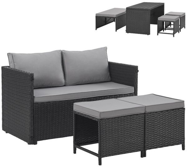SVITA Gartenlounge-Set ATHINA, (Lounge-Set, Polyrattan), Platzsparend, Tisch und Sofa in einem, Schwarz