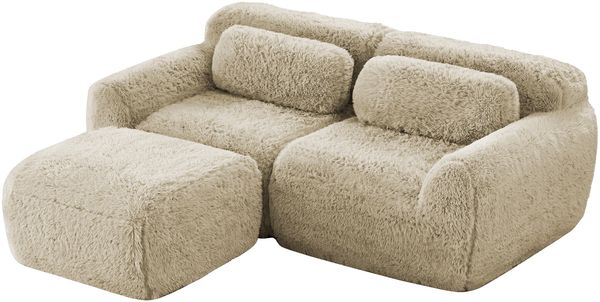 Ecksofa modular, Sitzfläche variabel, Premium-Plüschstoff, Hellkhaki, ohne Montage,204*179*73 cm Bild 6