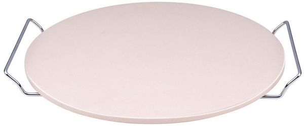 HAC24 Pizzastein Backstein für Backofen & Grill Ofen Gasgrill Pizza Stein, (1-St), Ø 33 cm mit Edelstahl-Halterung 1 cm Stark