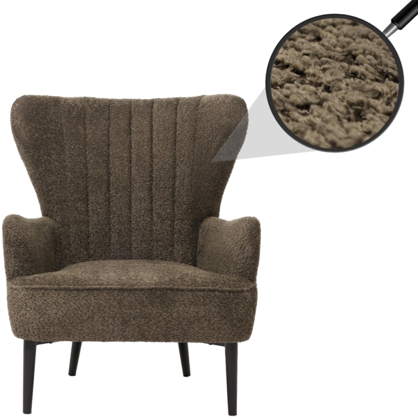 Lounge-Sessel HWC-K37, Cocktail-/Ohrensessel Polsterstuhl Retro Vintage Stoff Chenille (500g/m²) Öko-Tex ~ grün-braun