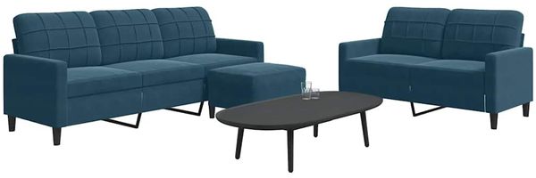vidaXL 3-tlg. Sofagarnitur mit Kissen Blau Samt 3278410