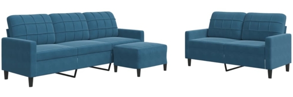 vidaXL 3-tlg. Sofagarnitur mit Kissen Blau Samt 3278410