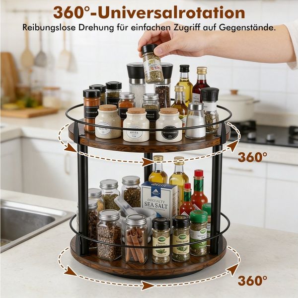 BlingBin Gewürzregal 360° Drehbar 2-Etagen Organizer Küchenregal, Gewürzständer, 1er Set 1-tlg, Lazy Susan mit Drehscheibe für Küchentheke, Esstisch, Speisekammer