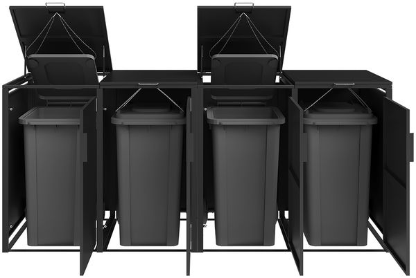 STEELSØN 'Thoria' Mülltonnenbox 4er je 240 Liter, graphitschwarz, Mülltonnenverkleidung aus Stahl, wetterfest, 116x80x268 cm, Müllbox für 4 Tonnen Bild 9