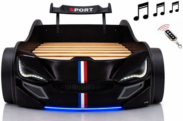 Aileenstore Autobett TURBO GTE (ohne Zubehör), Kinderbett 90x200, Lattenrost,LED,Unterbodenlicht,Sound,Fernbedienung