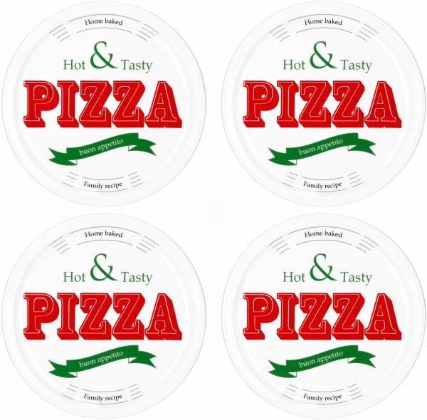 4er Set Pizzateller Hot & Tasty rot / grün Ø 30,5 cm weiß Pizza XL-Teller Platte