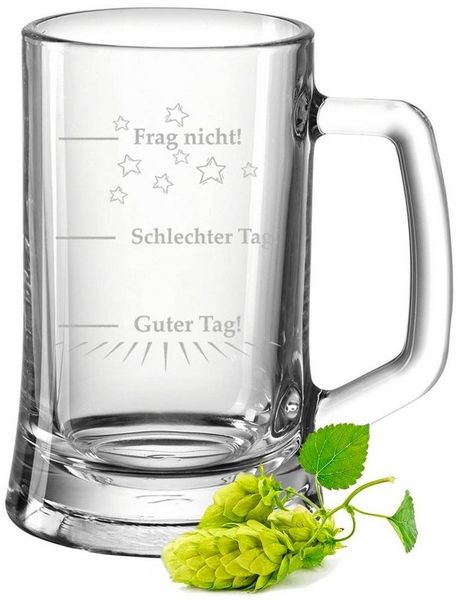 GRAVURZEILE Bierkrug Leonardo Bierkrug mit Gravur - Guter Tag Schlechter Tag, Glas, Witziges Geschenk für Biergenießer
