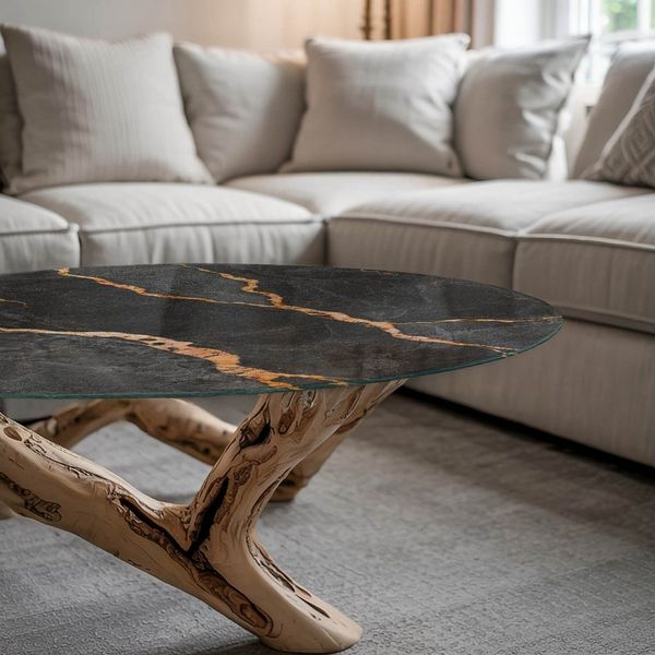 Tulup Tischplatte Tisch Glasplatte Ersatz Marmormuster mit Adern Glas Tischplatte