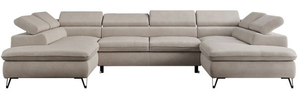 Mks Möbel 'Peter U' Wohnlandschaft mit Bettkasten, Bettfunktion & einstellbaren Kopfstützen, Beige, Mikrofaser Bild 7