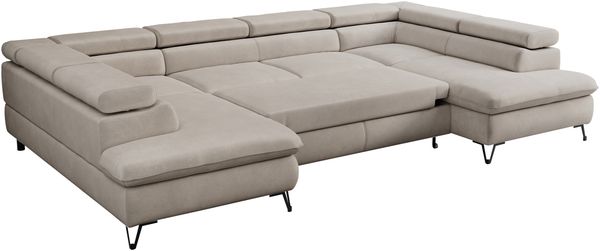 Mks Möbel 'Peter U' Wohnlandschaft mit Bettkasten, Bettfunktion & einstellbaren Kopfstützen, Beige, Mikrofaser Bild 5