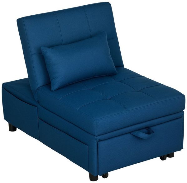 HOMCOM Sessel 3-in-1, mit Bettfunktion, Seitentasche, ausziehbar (Relaxsessel, 1-St, Klappbett), bis 150 kg belastbar, für Wohnzimmer,Schlafzimmer, Blau