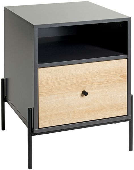 Nachtkonsole >52869< in anthrazit, eiche Dekor, schwarz - 45x60x47 (BxHxT)